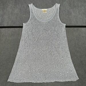 Matty M Womens Silver Sequin Metallic Knit Tank Top Sleeveless Scoop Neck S